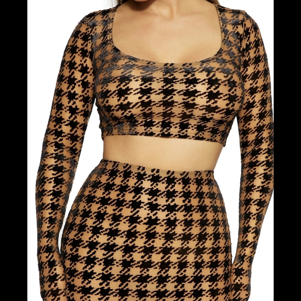 NWT Naked Wardrobe Red Houndstooth Crop Top - Picture 5 of 10